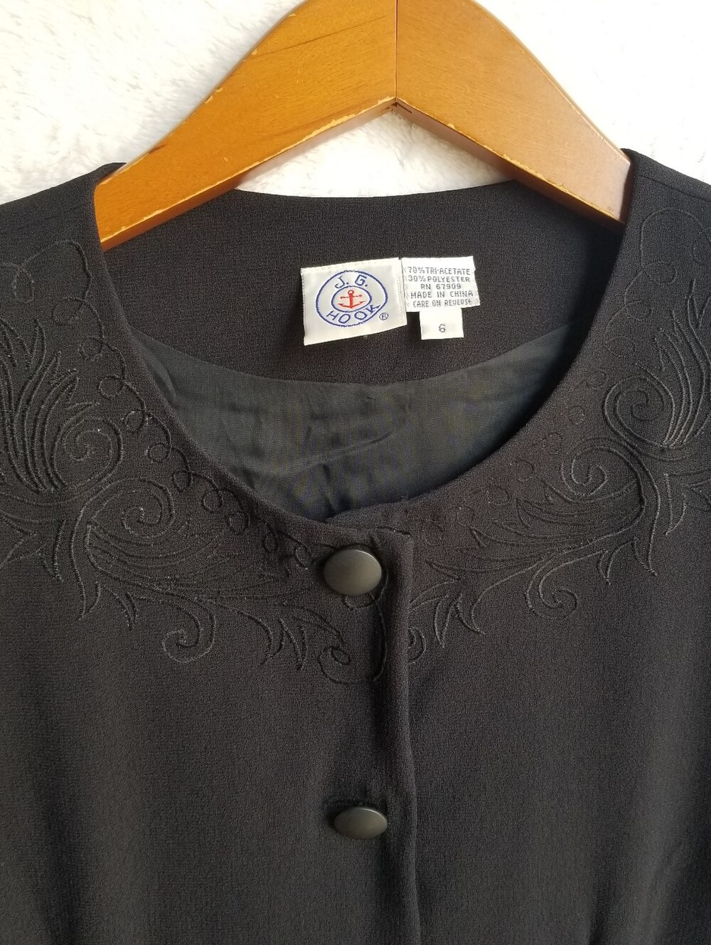 J.G. Hook Vintage Womens Dress Black Button Front Short Sleeve Shoulder Pads - Picture 8 of 16
